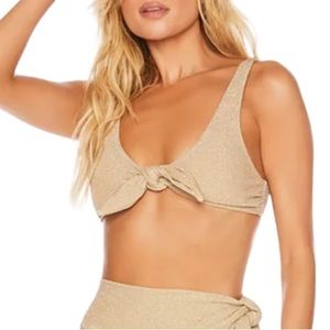 NWT Beach Riot Grace Halter Bra Top Gold‎ Metallic Sparkly Tie Front XS